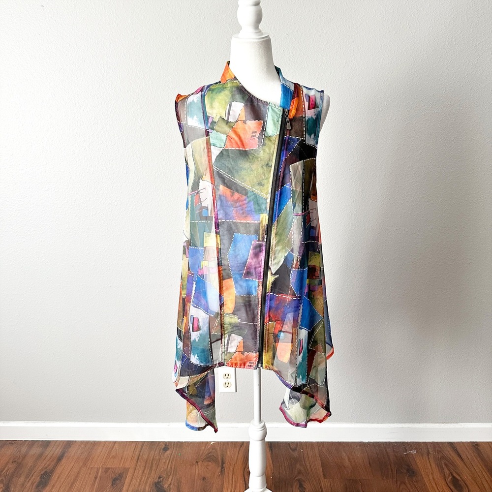 Feratelli Sheer Abstract Patchwork Print Sleevele… - image 5